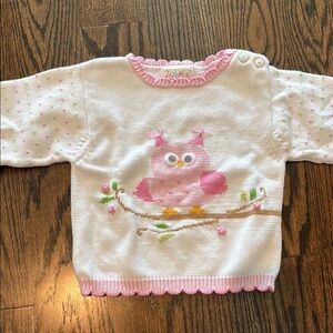 Petit Ami Pink and White Owl Sweater